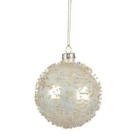 White Glass Bauble with Silver Gold Beads 8cm