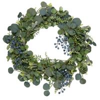 Iced Mixed Green Native Leaf Wreath with Blue berries  50cm