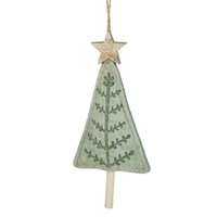 Green Fabric Christmas Tree with Star Hanging Ornament 12x7cm