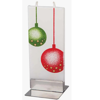 Flat Twin Wick Candle - White with Red Green Bauble
