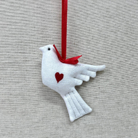 White Fabric Dove Hanging Decoration 10cm