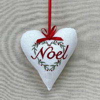 White Fabric Heart  Hanging Decoration 12cm
