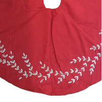 Red Tree Skirt with White Pearl and Silver Bead Leaves