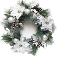 Silver White Poinsettia Wreath 60cm