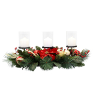 Red Poinsettia and Gold 3  Lite Candle Holder  Centrepiece 85cm