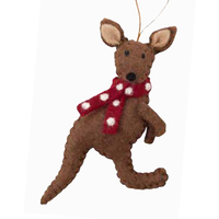 Felt Kangaroo Brown with Red Scarf Christmas Decoration 12cm
