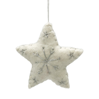 Felt White Star with Silver Snowflake. 9cm