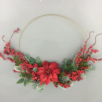 Frosted Pine, Poinsettia and Pinecone  Half Wreath 40cm