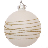 Glass Glitter Wrapped Bauble White 8cm