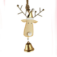Metal Reindeer with Bell  Decoration Gold 12cm