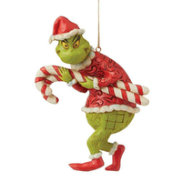 Grinch with Candy Cane Christmas Hanging Decoration  12cm