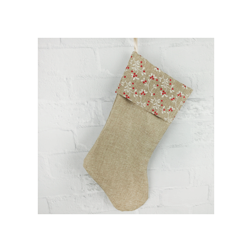 Natural Stocking with Red & White Holly