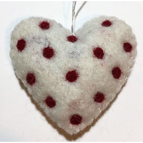 Felt White Heart with red dots. 8cm
