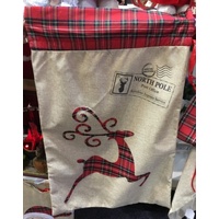 Linen Gift Sack with Reindeer 50x70