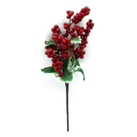 Red Berry and Variegated Leaf Pick 30cm