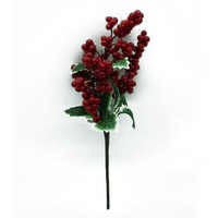 Red Berry and Variegated Leaf Pick 30cm