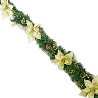 Gold Poinsettia Pine and Berry Garland  180cm