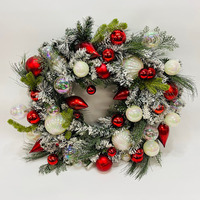 Frosted Pine, Red and White Wreath 76cm
