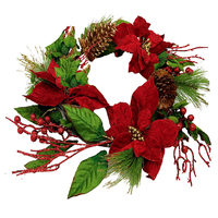 Red Poinsettia Gold Pinecone  Wreath 50cm