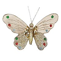 Glitter Champagne Butterfly Christmas Decoration Clip 20cm