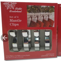 Simple Silver Metal Christmas Stocking Mantel Hanger Set