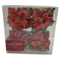 Red Poinsettia Napkin Rings 4pc