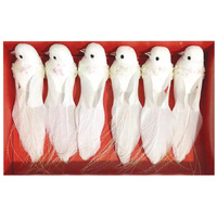 White Glitter  Bird with Sequin Clip on 6pc 12cm