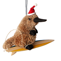 Surfing Platypus Australian Christmas Bristle Decoration 9cm