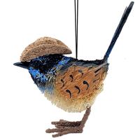 Blue Wren Bristle Decoration with Akubra Hat  11cm