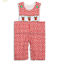 Reindeer Smocked  Christmas Overall 18 Month