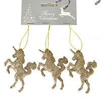 Champagne Gold  Glitter  Unicorn Hanging 3pc 6.5 x 5cm