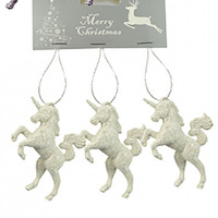 White Glitter  Unicorn Hanging 3pc 6.5 x 5cm