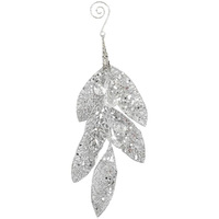Glitter  Leaf  Silver 22cm
