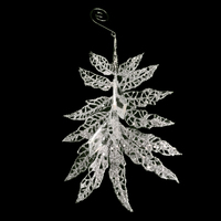 Silver Glitter  Leaf with Crystal 20x10cm