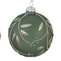 Green Frosted Glass Bauble with Leaf 8cm