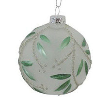 White Frosted Glass Bauble with Leaf 8cm
