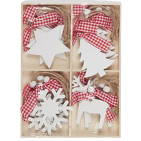 White Red Ply Ornaments 12pc