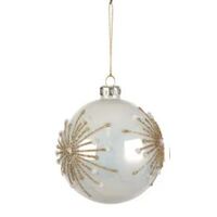 White  Gloss Glass Bauble with Gold Star 8cm