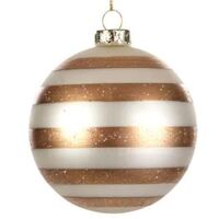 White Gold Stripe Glass Bauble 8cm