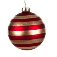 Red Gold Stripe Glass Bauble 8cm