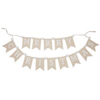 Merry Christmas Bunting  Natural with  White  Pom Poms 150cm
