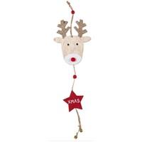 Reindeer Wood Hanger 11x45cm with Red Star