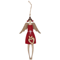 Large Red Timber Hanging Angel 33cm