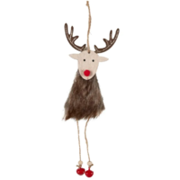 Timber and Fabric Reindeer Hanging Decoration 20cm