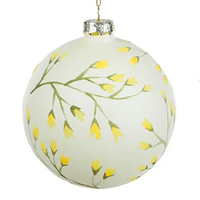 Yellow Floral Glass Hanging Bauble 8cm