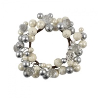 White Silver Beaded Candle Ring 14cm