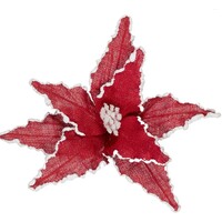 Red Jute Poinsettia  with White Trim 40cm