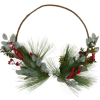 Red Berry  and  Pinecone Mixed Foliage Twig Half Wreath 55cm