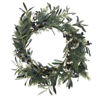 Blue and White Berry Mixed Leaf Wreath 55cm