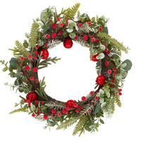 Mixed Green and Red Christmas Wreath with Bells 50cm